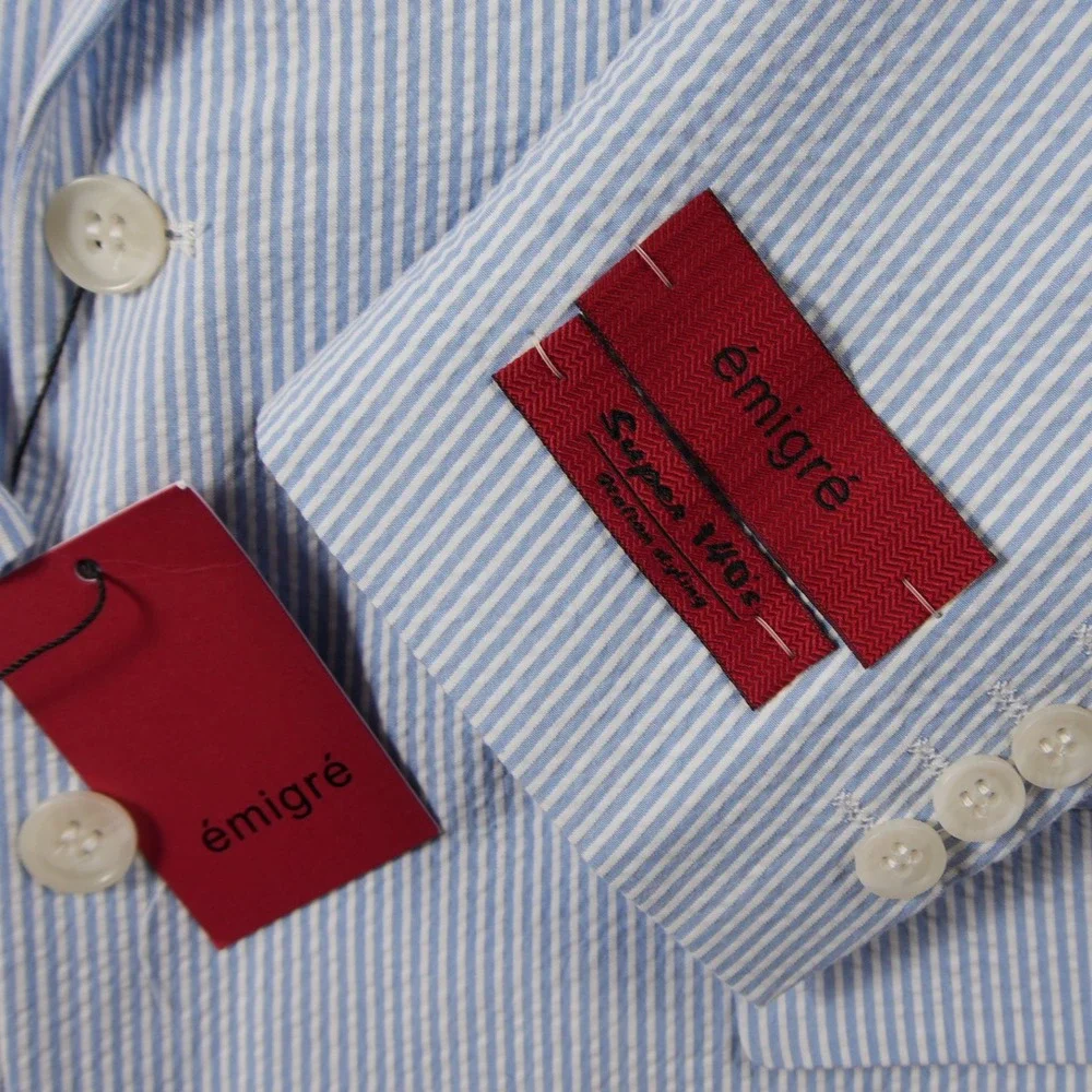 Super 140s Seersucker Striped Men Blazer R44 Resort Coastal Derby Ivy Emigre